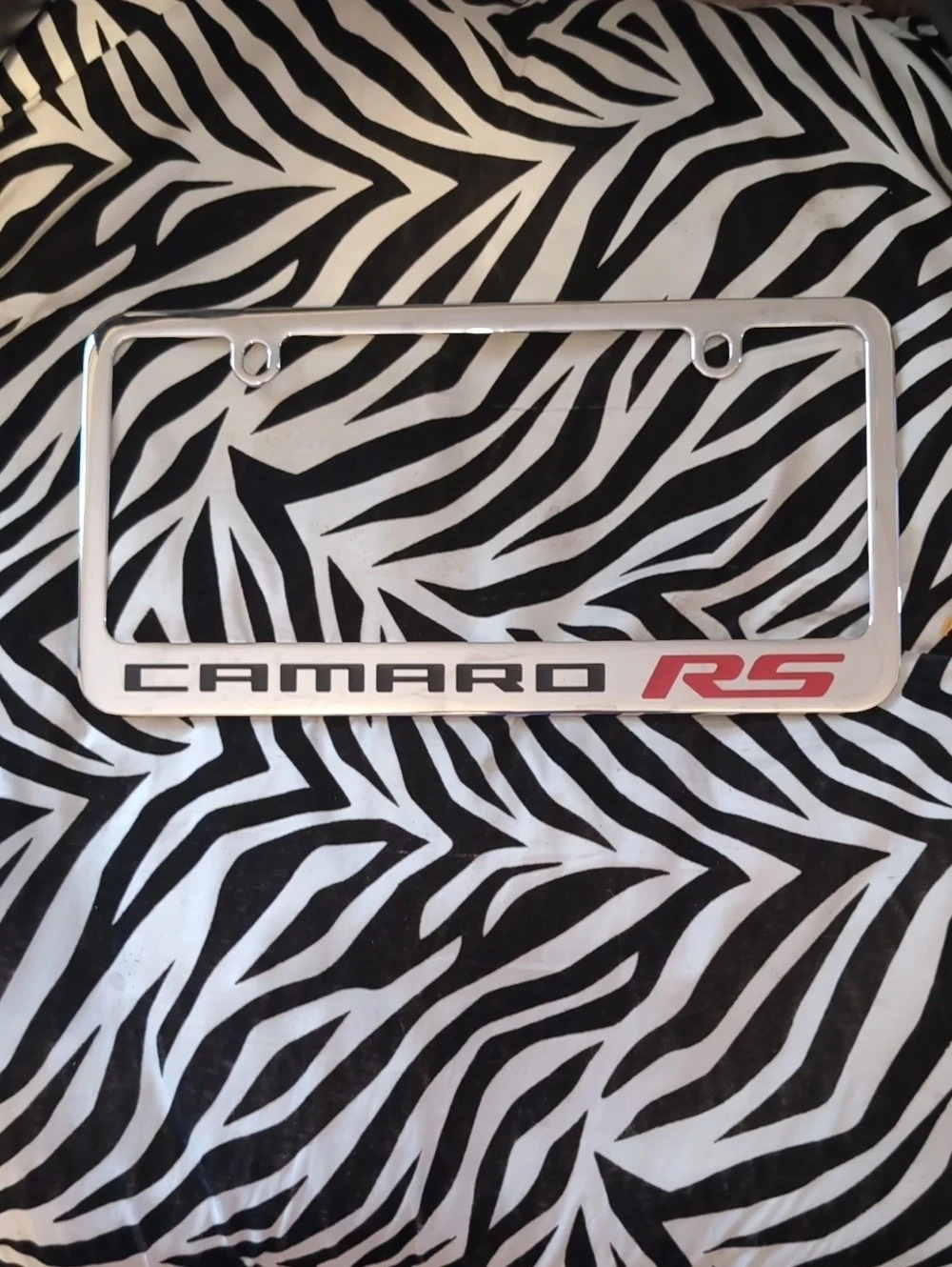 Elite Camaro RS Solid Brass License Plate Frame Silver & Black License Plate
